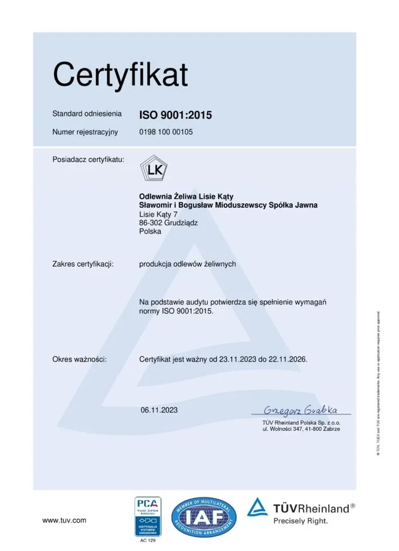 Certyfikat ISO 9001:2015 — system zarządzania jakością